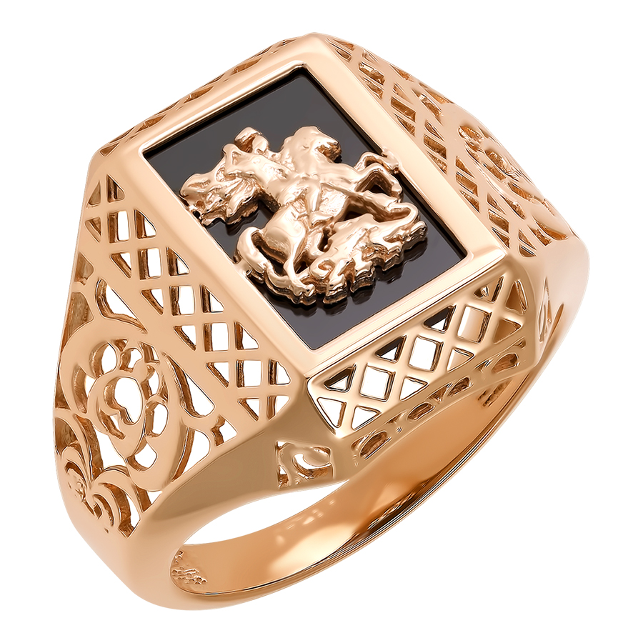Кольцо, золото, оникс, 1514350-4